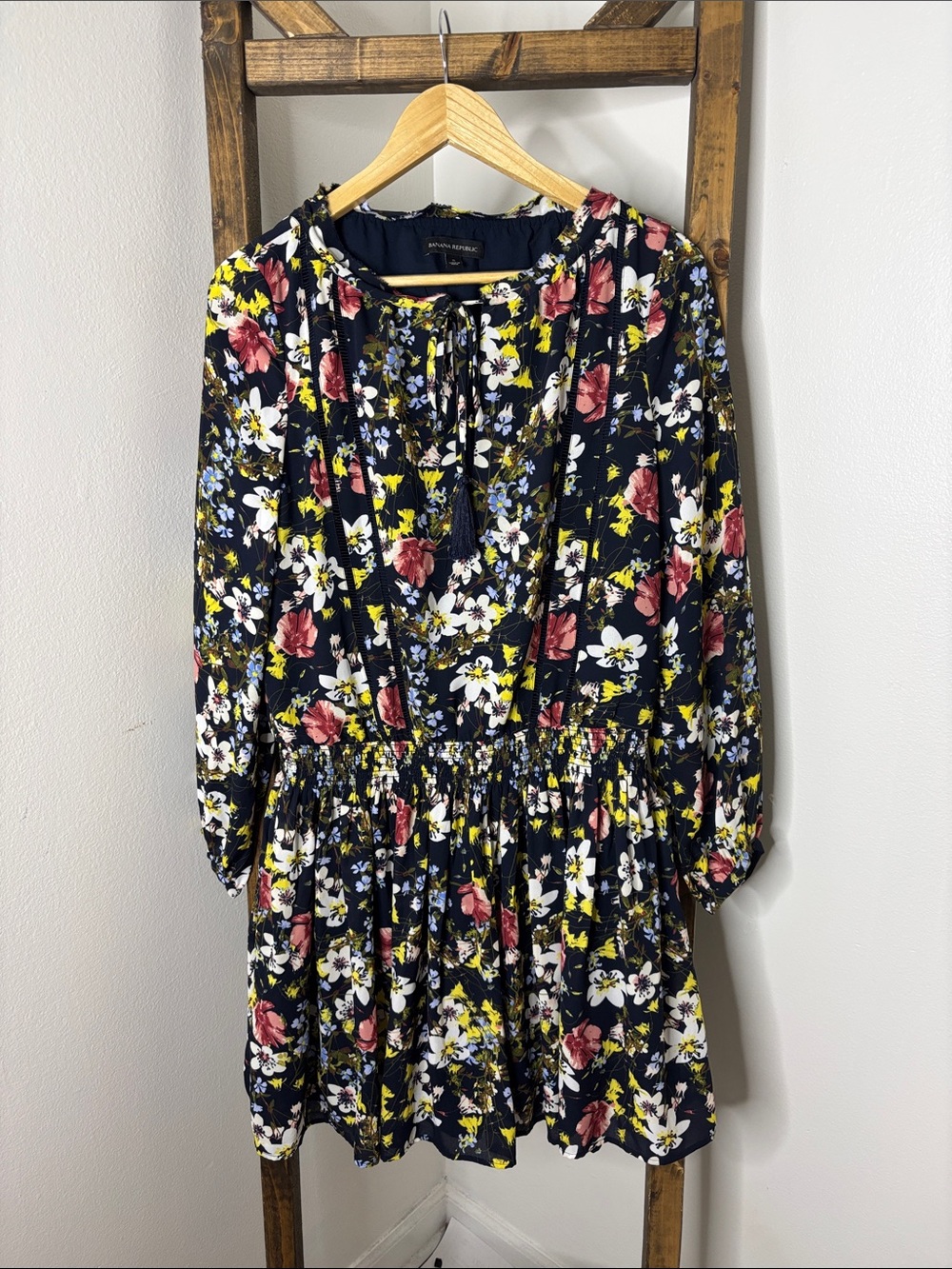 Banana Republic Navy Floral Tie-Front Dress Size S
